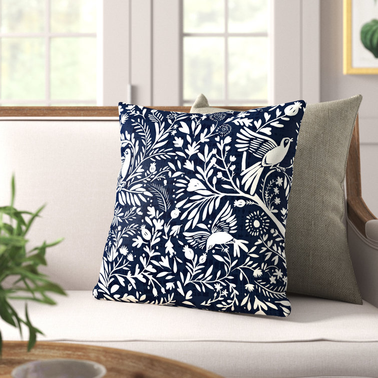 Navy and White Reversible Polyester Outdoor Throw Pillow Set