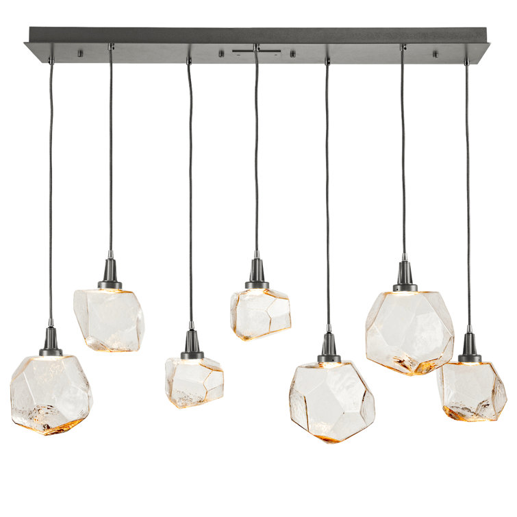 Gem 7-Light Matte Black and Gilded Brass LED Island Pendant