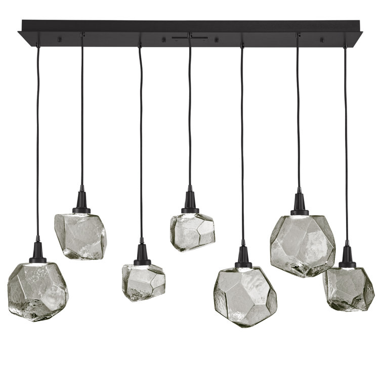 Gem Linear 7-Light Matte Black Island Pendant with Smoke Glass Shades