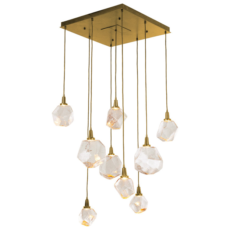 Gilded Brass 9-Light LED Cluster Pendant with Glass Shades