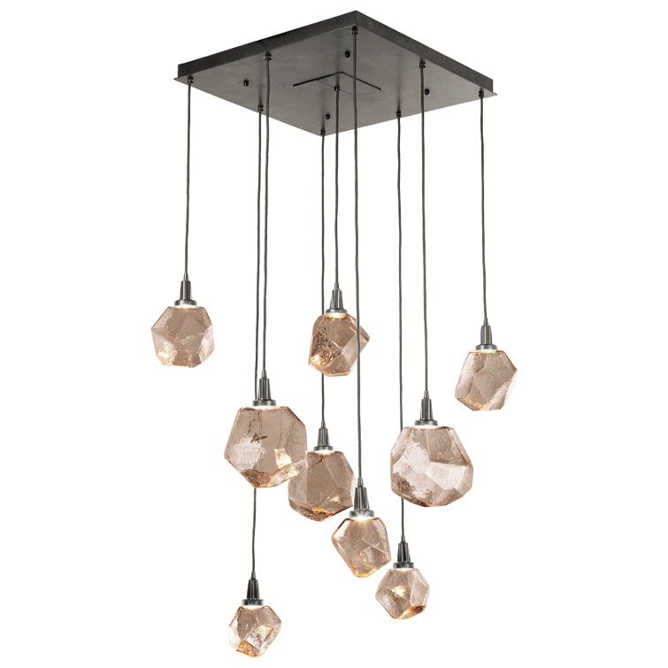 Gem 9-Light Flat Bronze LED Cluster Pendant with Hand Blown Glass