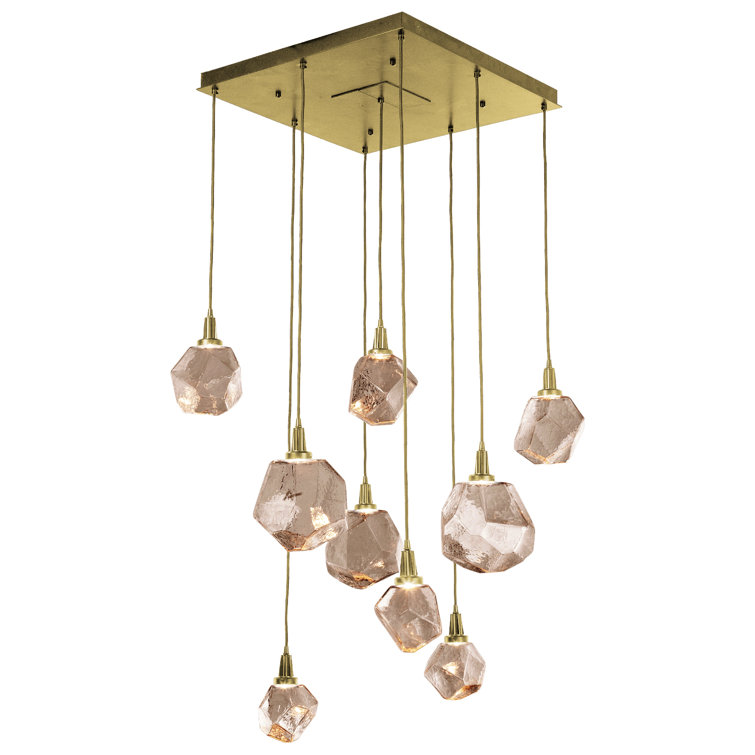 Gem 9-Light Flat Bronze LED Cluster Pendant with Hand Blown Glass