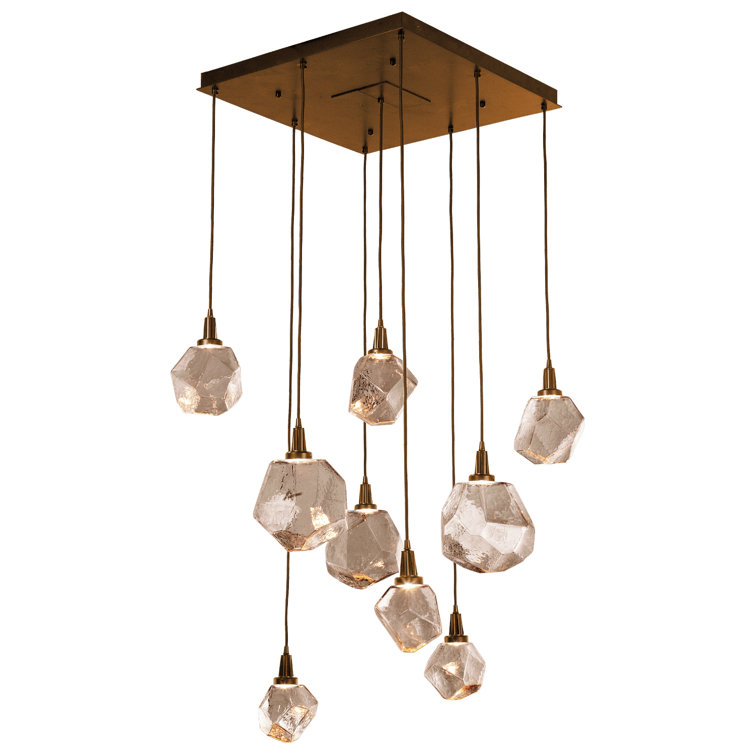 Gem 9-Light Flat Bronze LED Cluster Pendant with Hand Blown Glass