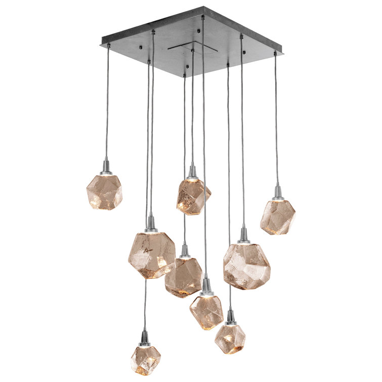 Gem 9-Light Flat Bronze LED Cluster Pendant with Hand Blown Glass