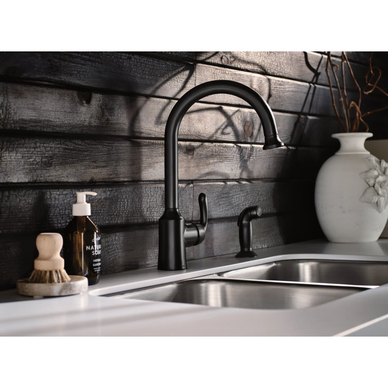 Matte Black Single Handle Kitchen Faucet with Pull-out Spray