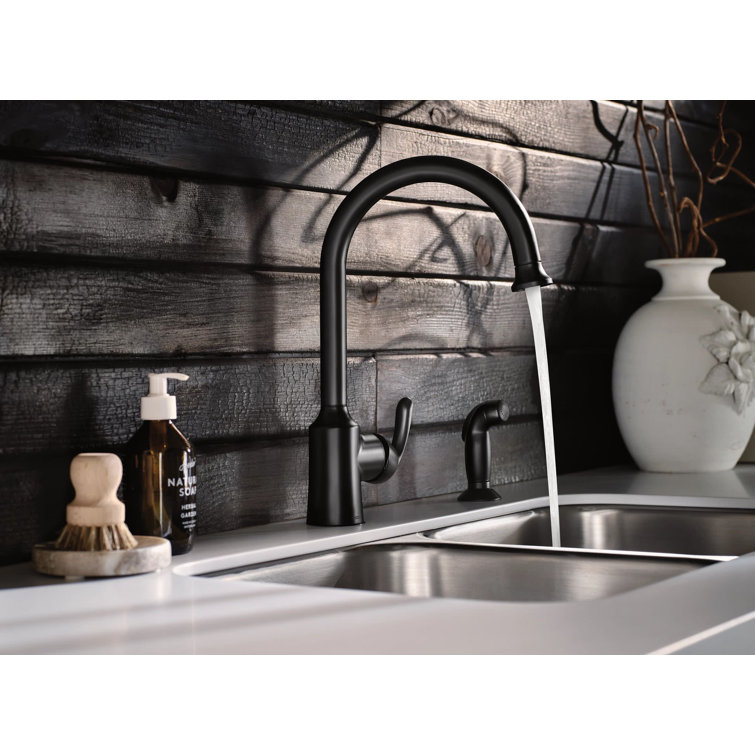 Matte Black Single Handle Kitchen Faucet with Pull-out Spray