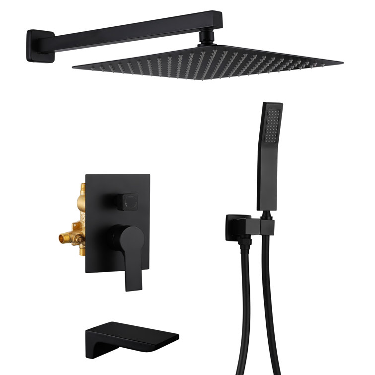 Matte Black Wall Mounted Rain Shower System with Handheld