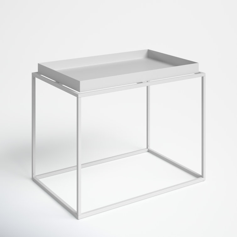 White Metal Rectangular Modern Tray Top End Table