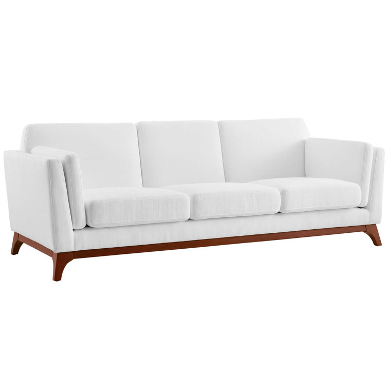 Chance 83.5'' White Fabric Sofa with Removable Cushions and Wood Frame