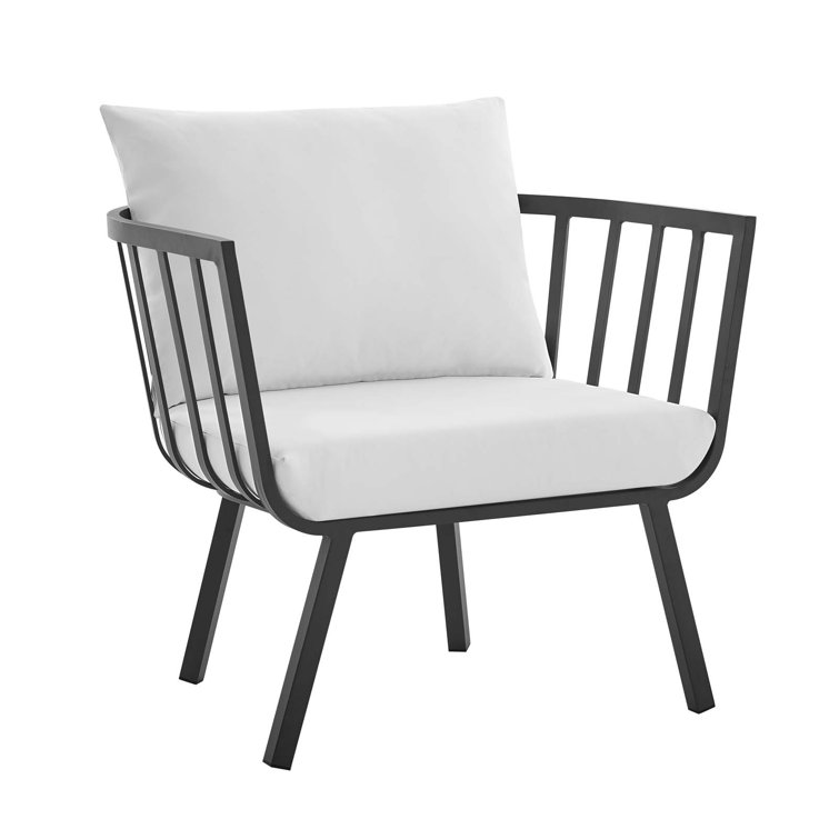 Riverside Gray Aluminum Outdoor Dining Chair with White Cushions