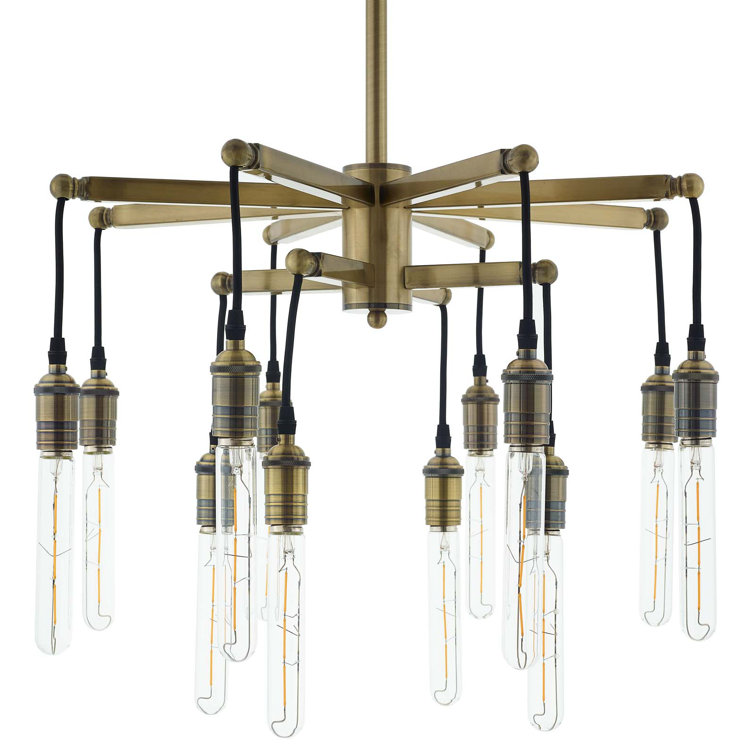 Antique Brass Industrial Pendant Chandelier with Black Rope Cords