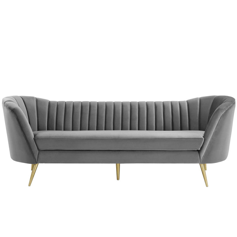 Elegant Gray Velvet Tufted Sofa with Gold Steel Legs