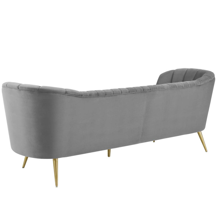 Elegant Gray Velvet Tufted Sofa with Gold Steel Legs