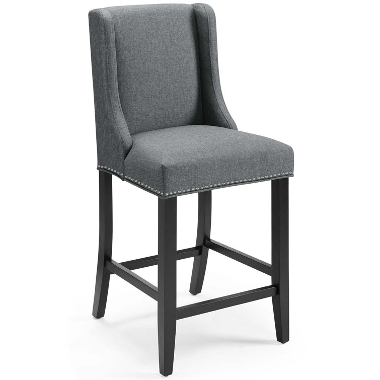 Elegant Gray Upholstered Counter Stool with Nailhead Trim