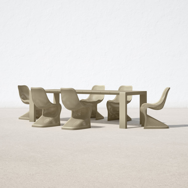 Taupe Extendable 6-8 Person Outdoor Dining Set with Stackable Chairs