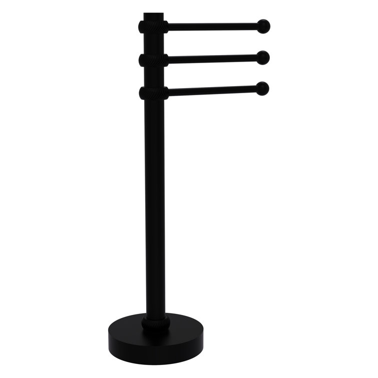 Matte Black 3-Arm Countertop Towel Holder with Twisted Accents