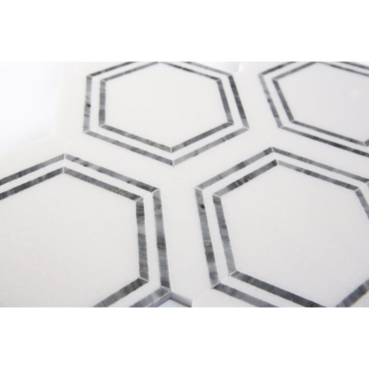 White and Gray Hexagon Marble Mosaic Shower Tile