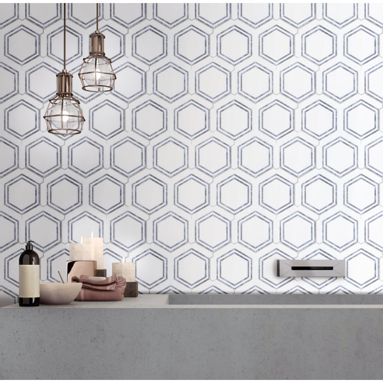 White and Gray Hexagon Marble Mosaic Shower Tile