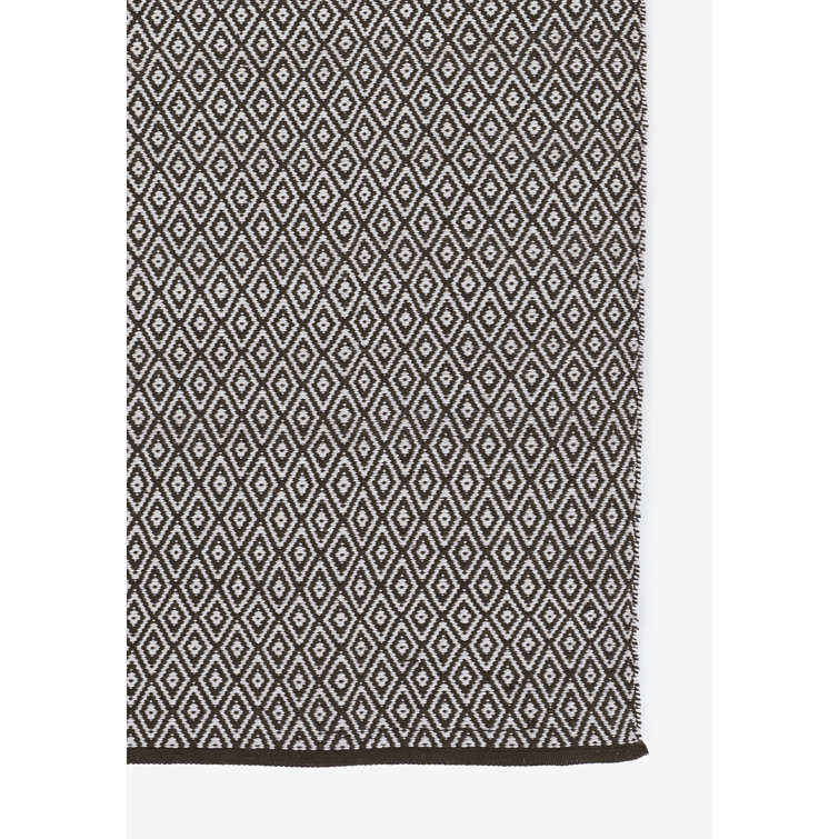 Brown and White Hand Woven Synthetic Diamond Pattern Rug