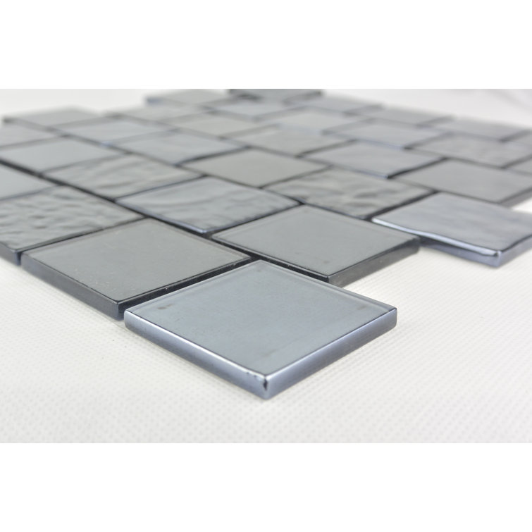 Landscape 12'' x 12'' Glossy Gray Glass Mosaic Tile