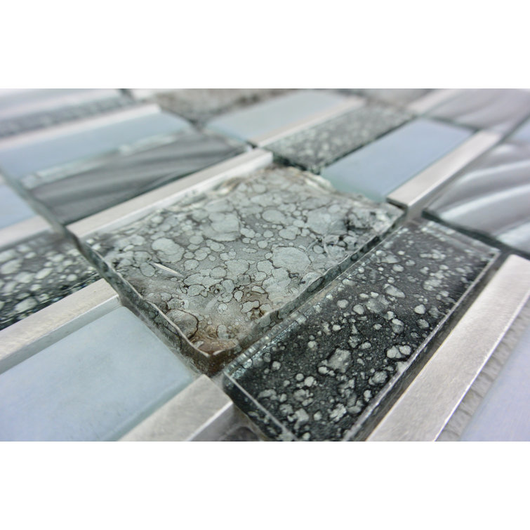 Imperial 12x12 Silver Sea Glass and Metal Mosaic Tile