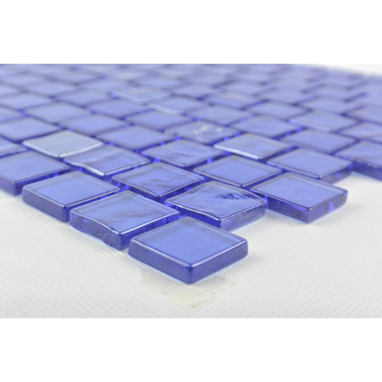 Mediterranean Blue Glossy Glass Mosaic Tile Sheet
