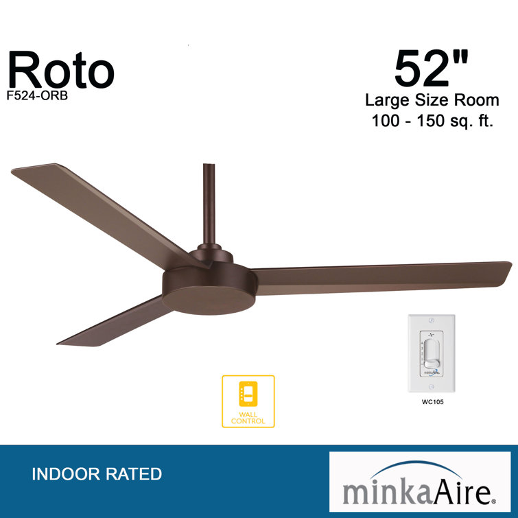 52'' Oil Rubbed Bronze 3-Blade Ceiling Fan with Remote