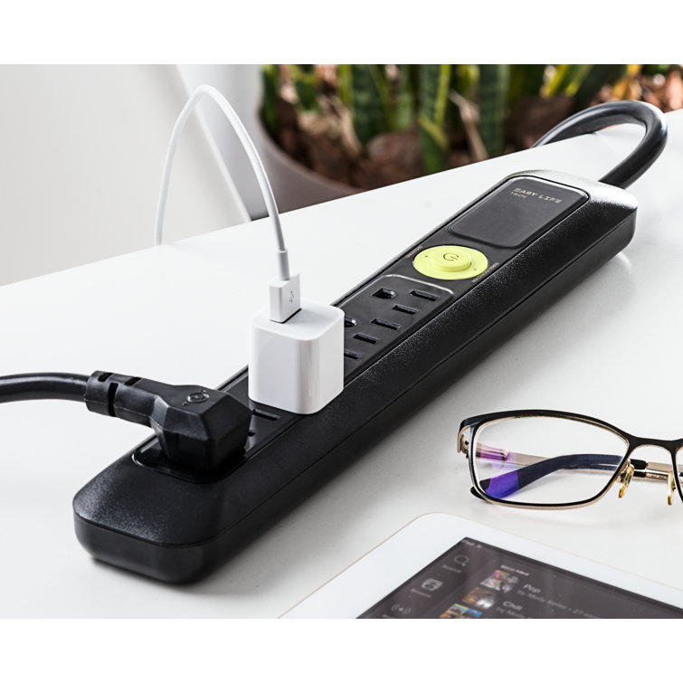 Black 6-Outlet Heavy Duty Power Strip with Surge Protector