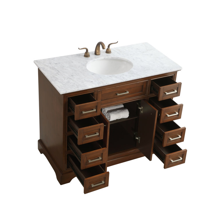 Elegant Teak 42" Single Vanity with Marble Top