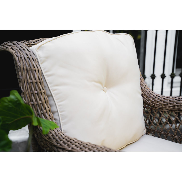 Sandstone Wicker Swivel Glider Armchair with Beige Cushions