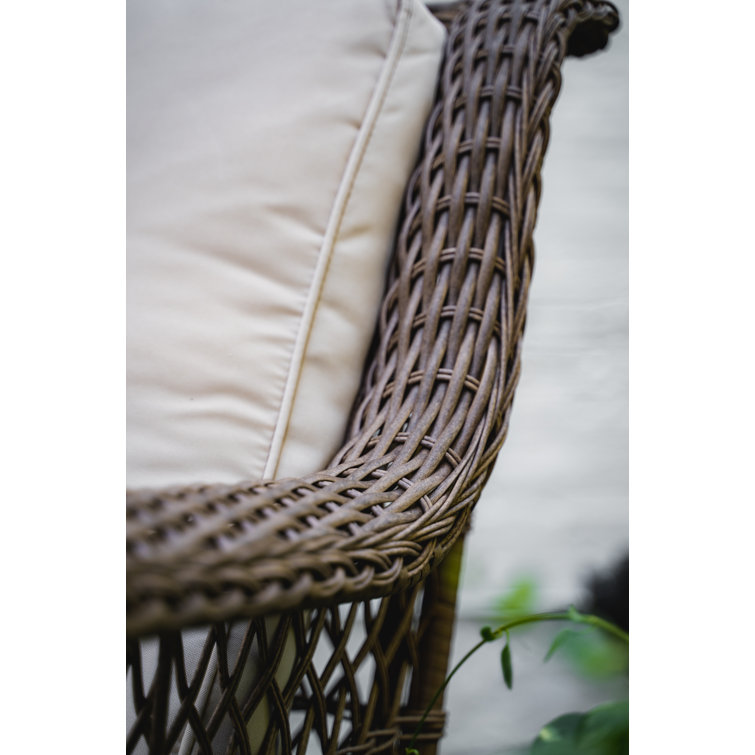 Sandstone Wicker Swivel Glider Armchair with Beige Cushions