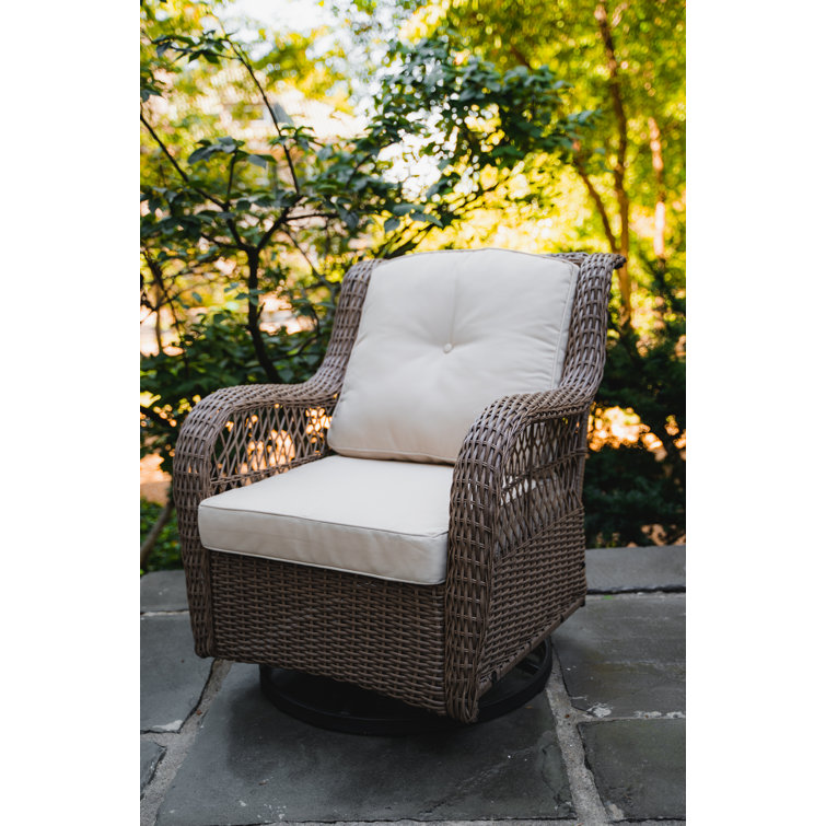 Sandstone Wicker Swivel Glider Armchair with Beige Cushions