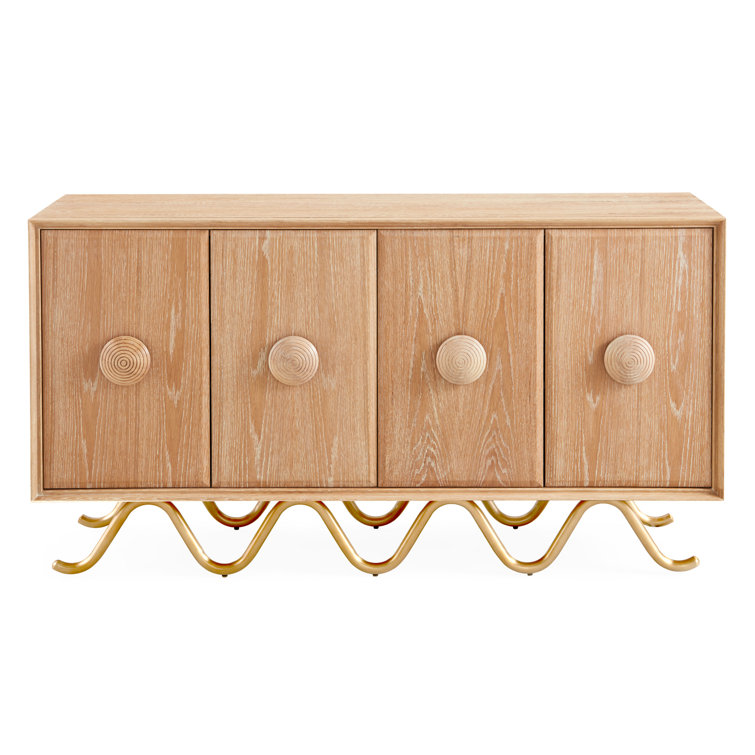 Brussels Grand Oak Buffet with Brushed Brass Base and Velvet-Lined Drawers