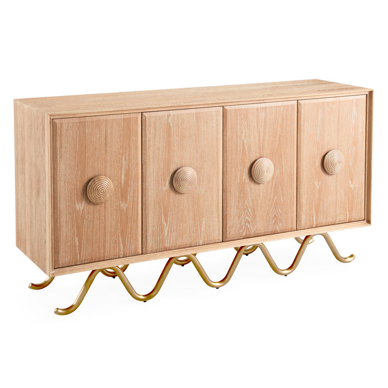 Brussels Grand Oak Buffet with Brushed Brass Base and Velvet-Lined Drawers