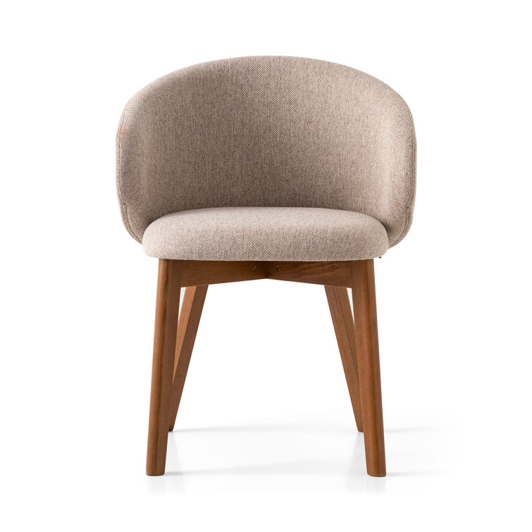 Taupe Barrel Armchair with Walnut Beechwood Legs and Polyester Upholstery