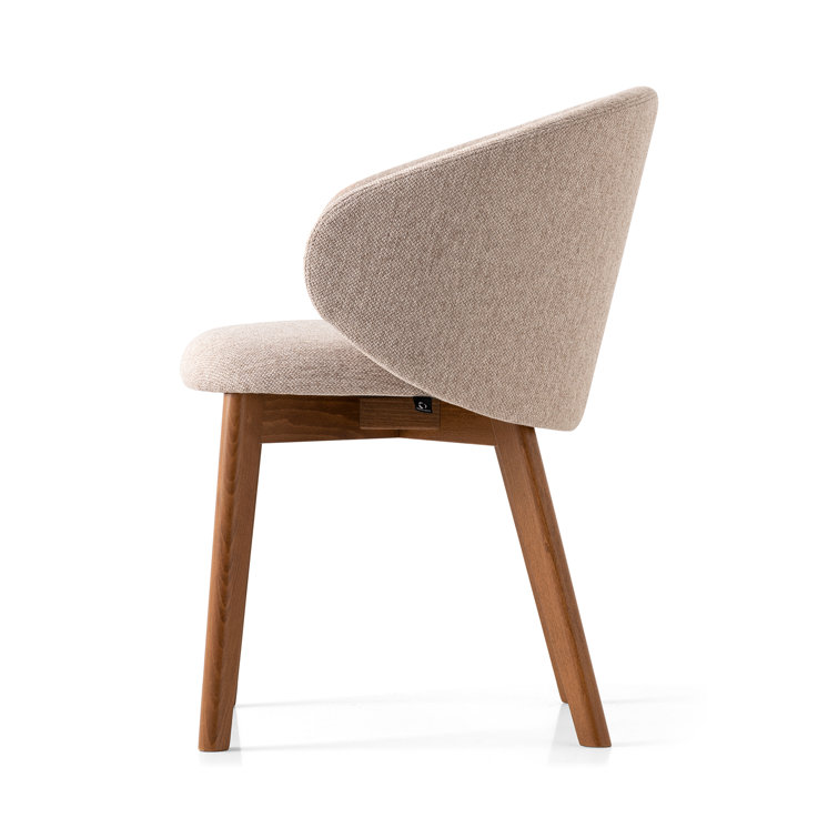 Taupe Barrel Armchair with Walnut Beechwood Legs and Polyester Upholstery