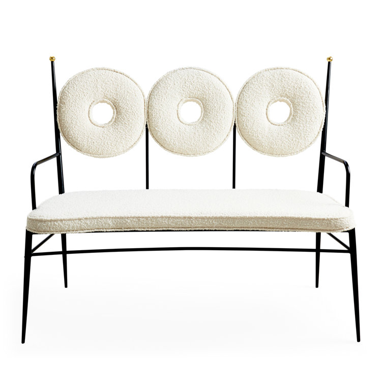 Olympus Oatmeal Upholstered Metal Frame Bench with Round Cushions