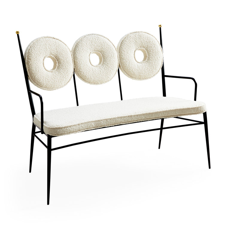 Olympus Oatmeal Upholstered Metal Frame Bench with Round Cushions