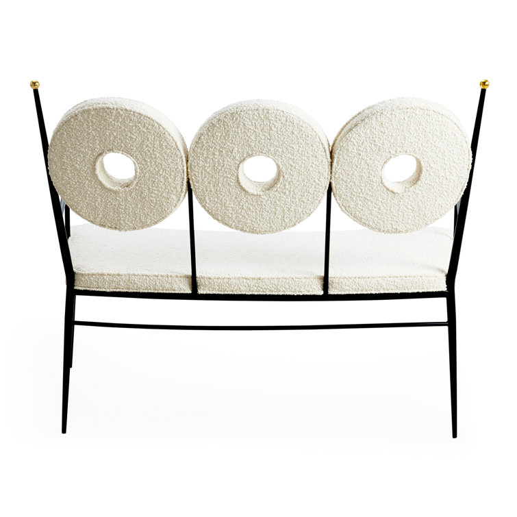 Olympus Oatmeal Upholstered Metal Frame Bench with Round Cushions