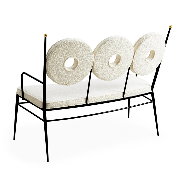Olympus Oatmeal Upholstered Metal Frame Bench with Round Cushions