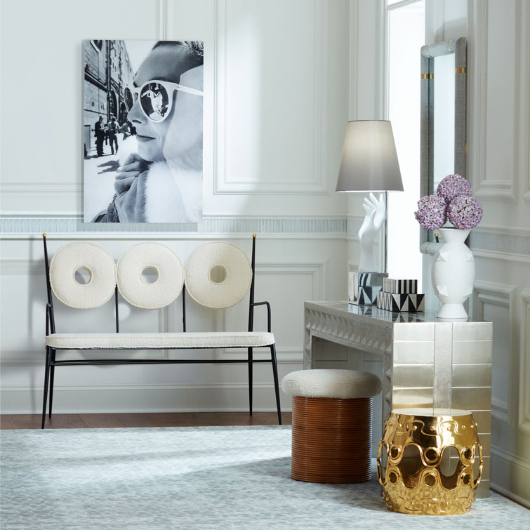 Olympus Oatmeal Upholstered Metal Frame Bench with Round Cushions