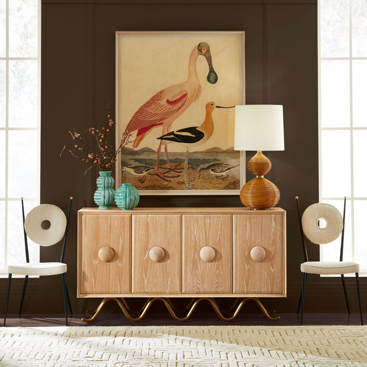 Brussels Grand Oak Buffet with Brushed Brass Base and Velvet-Lined Drawers