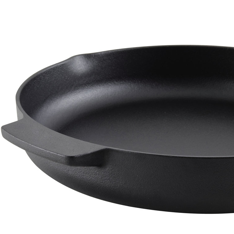 12 Inch Black Cast Iron Induction Skillet with Pour Spouts
