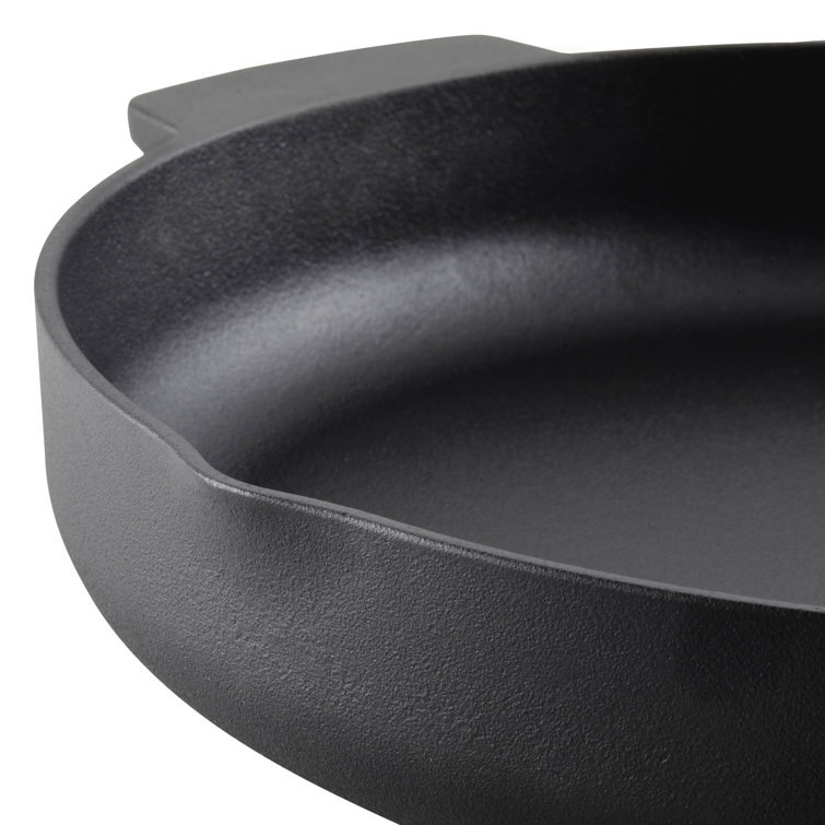 12 Inch Black Cast Iron Induction Skillet with Pour Spouts