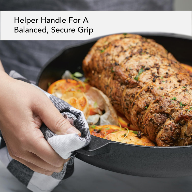 12 Inch Black Cast Iron Induction Skillet with Pour Spouts