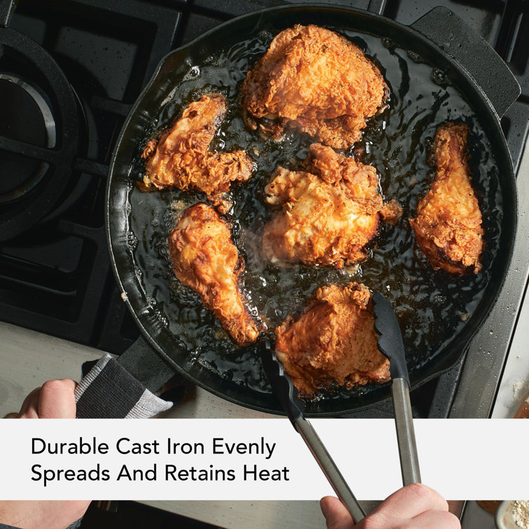 12 Inch Black Cast Iron Induction Skillet with Pour Spouts