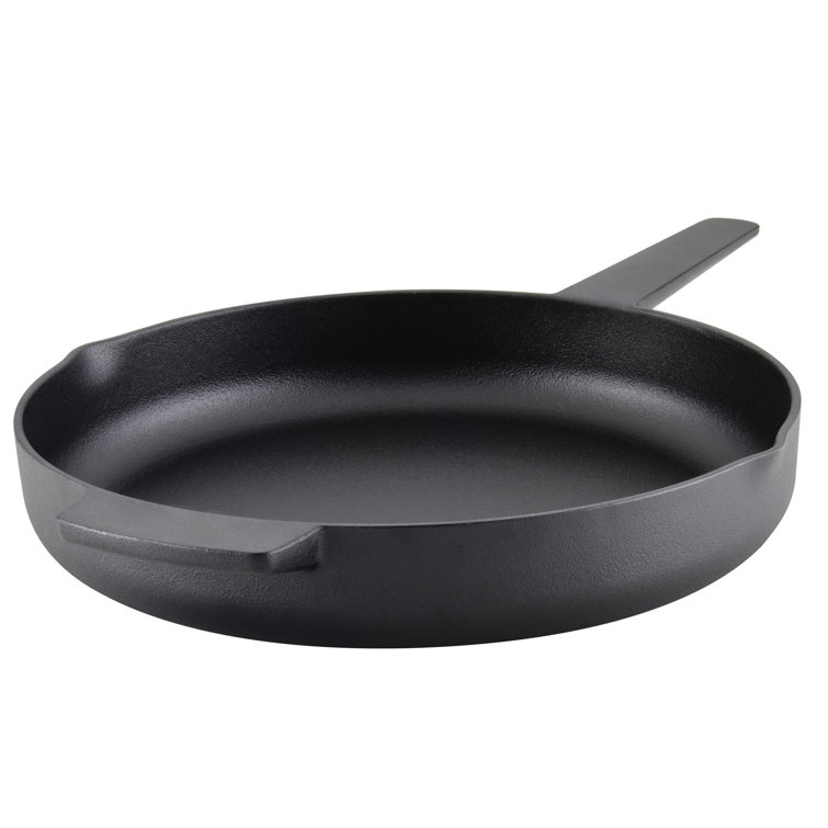 12 Inch Black Cast Iron Induction Skillet with Pour Spouts