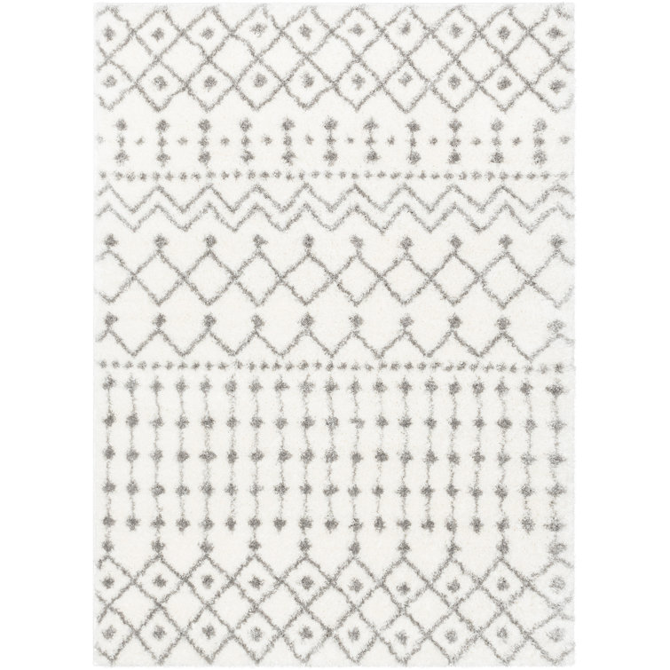 Celeste Ivory Shag Diamond Pattern Area Rug, 3'11" x 5'3"