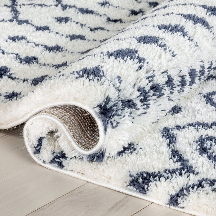 Celeste Blue Geometric Shag Rug, 47" x 63", Easy Care & Stain-Resistant