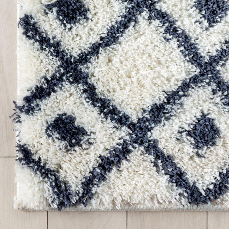 Celeste Blue Geometric Shag Rug, 47" x 63", Easy Care & Stain-Resistant